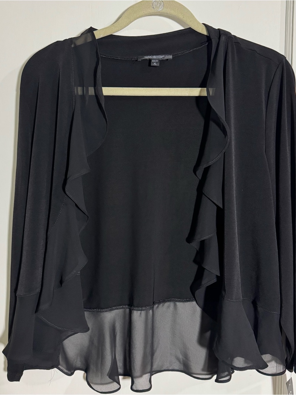 Glamour Black Ruffled Open-Front Cardigan